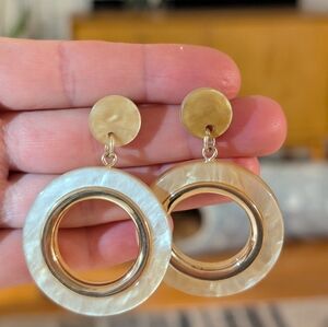 Gold and Cream Pearl Hoop Earrings